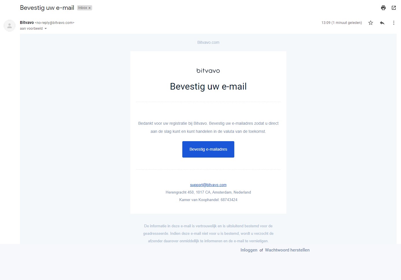 Bitvavo Bevestigingsmail